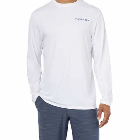 Men's Hang Ten White Crew Neck Long Sleeve UPF 50+ Quick Dry Graphic T-Shirt - Picture 2 of 9